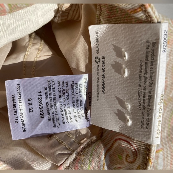 Wrangler High Rise Fierce Flare Paisley Colorful Print Cotton Jeans Size 8 29/32 - Picture 10 of 16